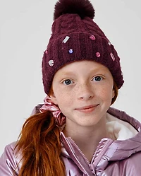 Girls Jeweled Cable Knit 2-Piece Cold Weather Set