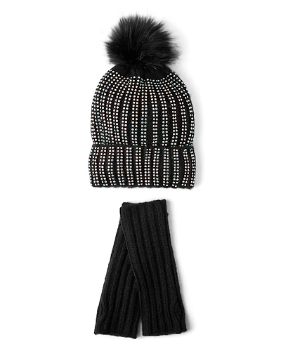 Ensemble 2 pièces à rayures et sequins pour fille, idéal temps froid