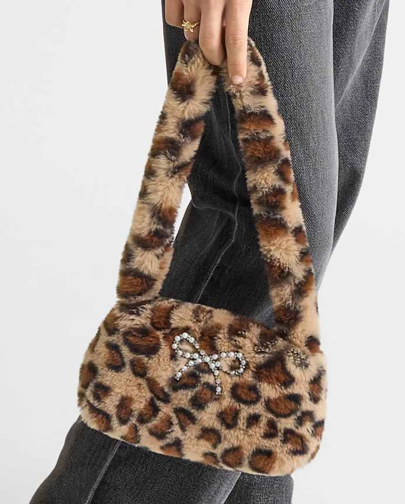 Girls Leopard Rhinestone Bow Shoulder Bag
