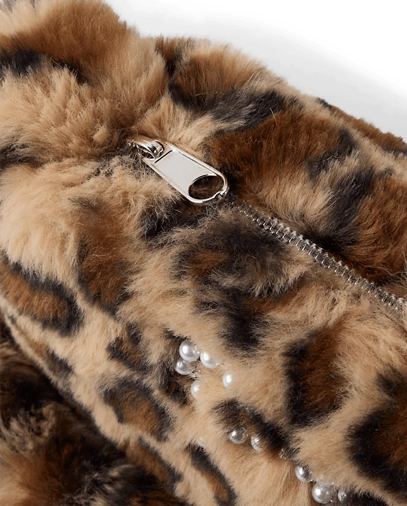 Girls Leopard Rhinestone Bow Shoulder Bag