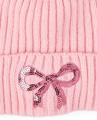 Lot de 2 bonnets à pompon et nœud pour fille