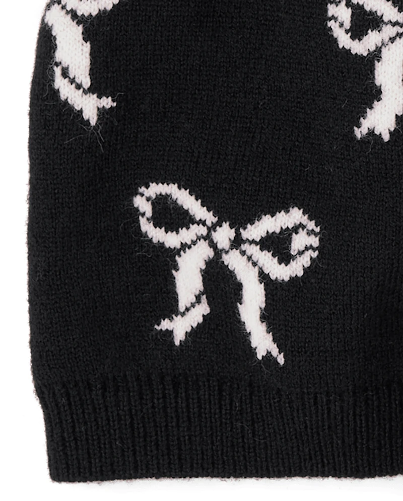 Lot de 2 bonnets à pompon et nœud pour fille