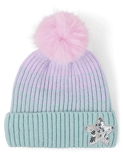 Bonnet à pompon étoile paillettes ombrées pour fille