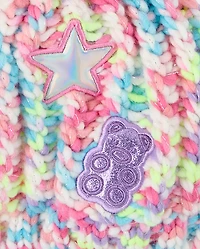 Bonnet à pompon brodé arc-en-ciel pour fille