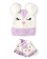 Girls Embroidered Owl 2-Piece Cold Weather Set
