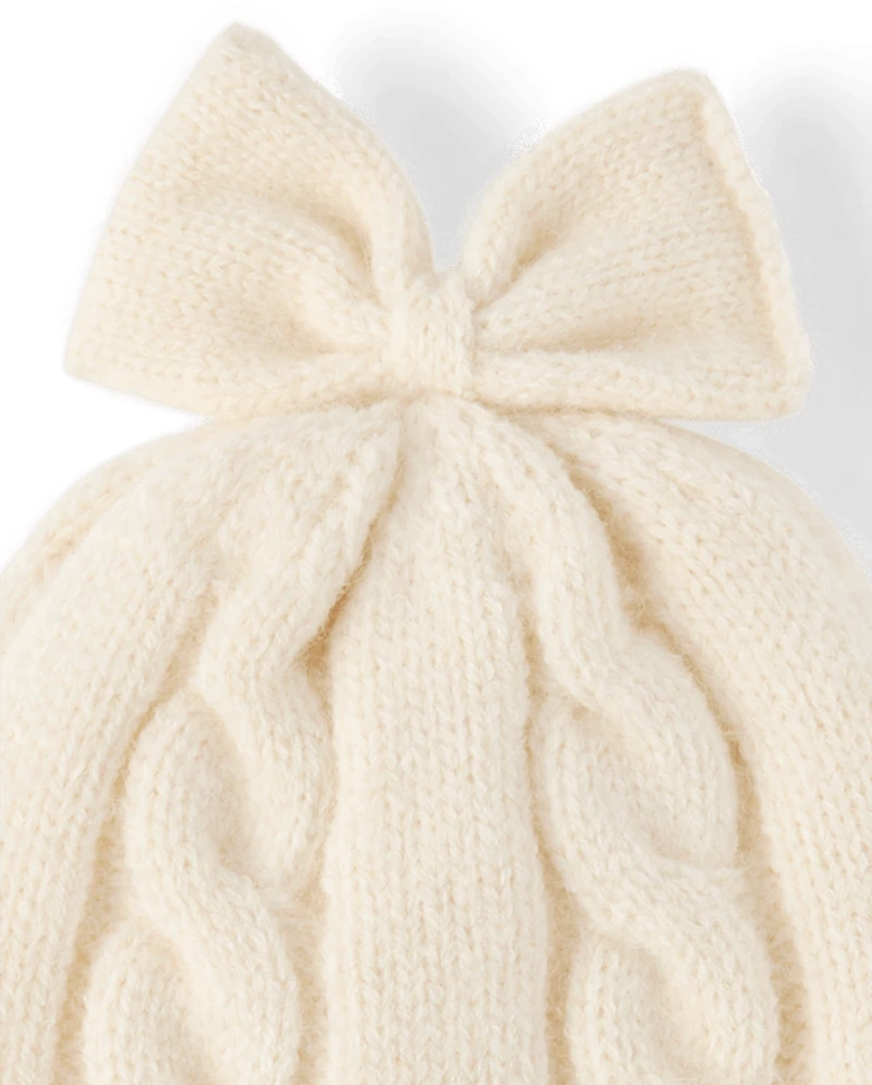 Baby Girls Bow Cable Knit 2-Piece Cold Weather Set