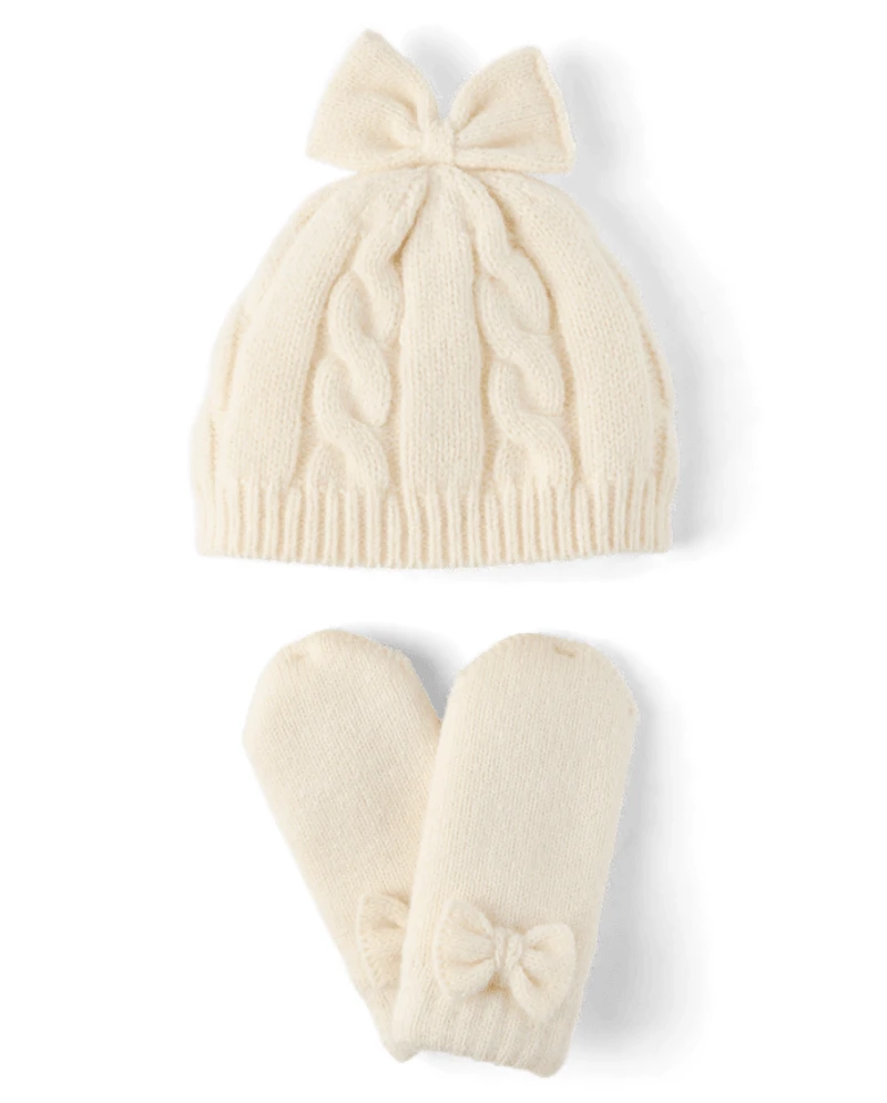 Baby Girls Bow Cable Knit 2-Piece Cold Weather Set
