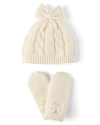 Baby Girls Bow Cable Knit 2-Piece Cold Weather Set