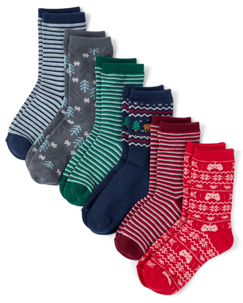 Boys Holiday Gamer Crew Socks 6-Pack