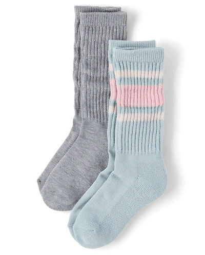 Girls Striped Cushioned Slouchy Socks 2-Pack