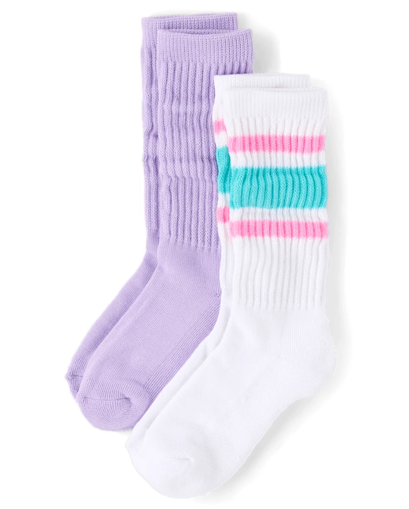 Girls Striped Cushioned Slouchy Socks 2-Pack