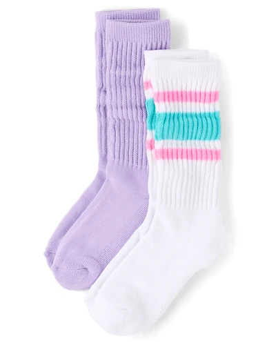 Girls Striped Cushioned Slouchy Socks 2-Pack
