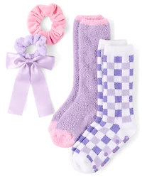 Girls Checkered 4-Piece Accessory Set