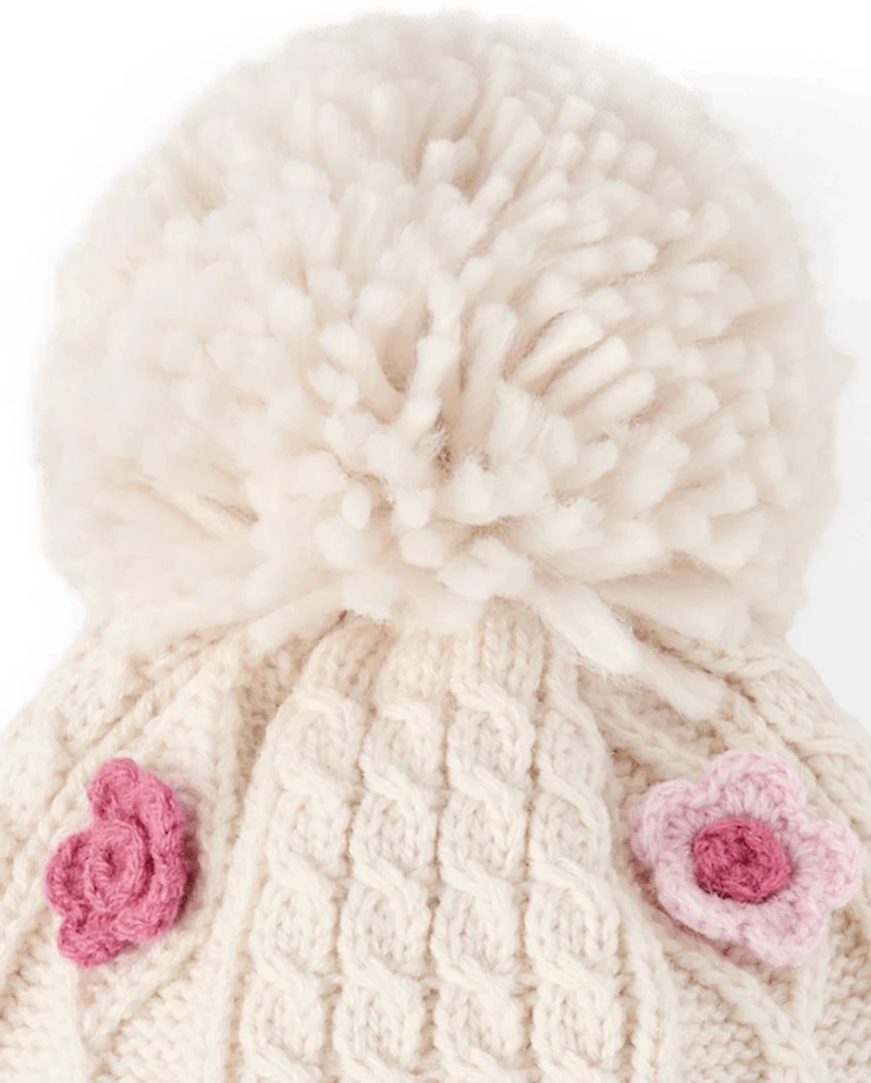 Toddler Girls Cable Knit Floral 2-Piece Cold Weather Set