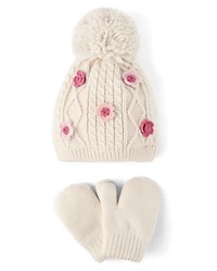 Toddler Girls Cable Knit Floral 2-Piece Cold Weather Set