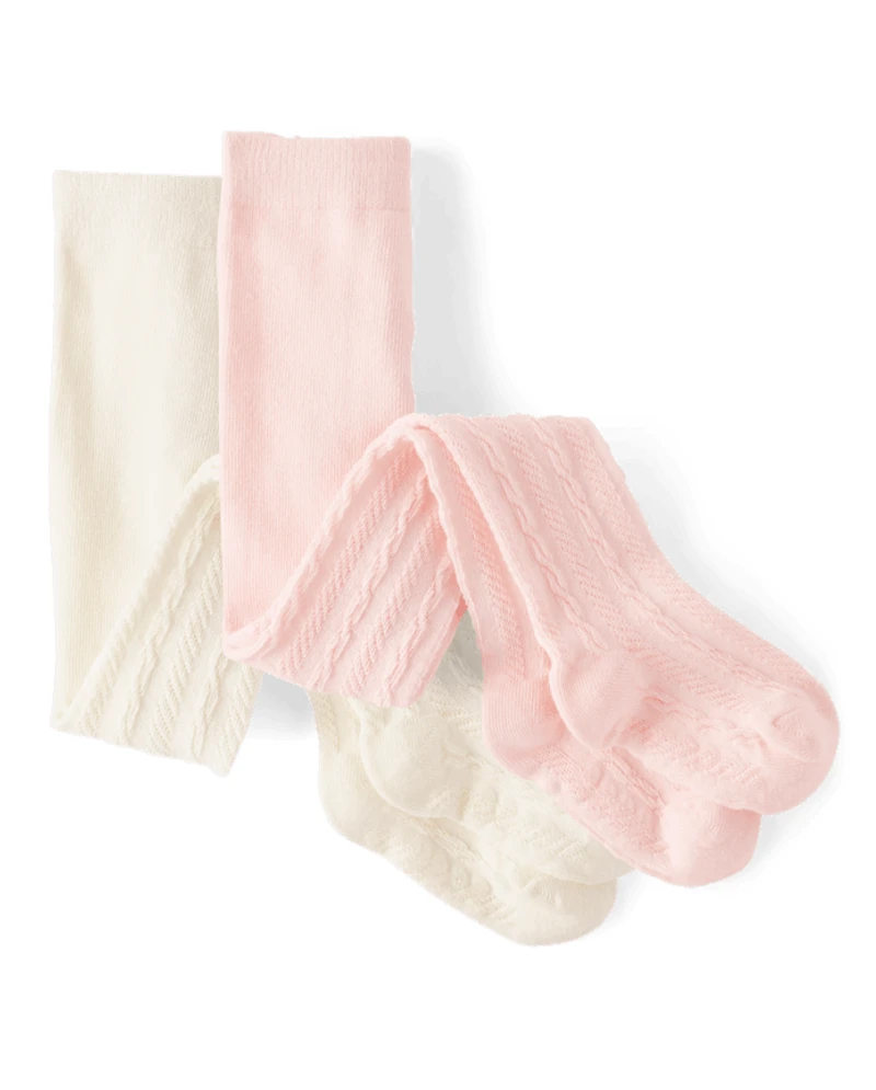 Toddler Girls Cable Knit Tights 2-Pack