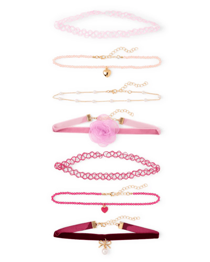 Girls Heart Choker Necklace 7-Pack