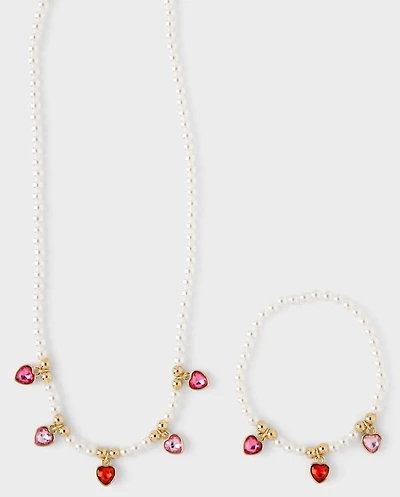 Girls Faux Pearl Charm 2-Piece Jewelry Set