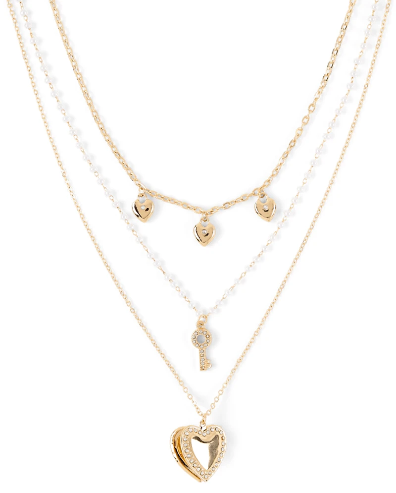 Girls Heart Layered Necklace