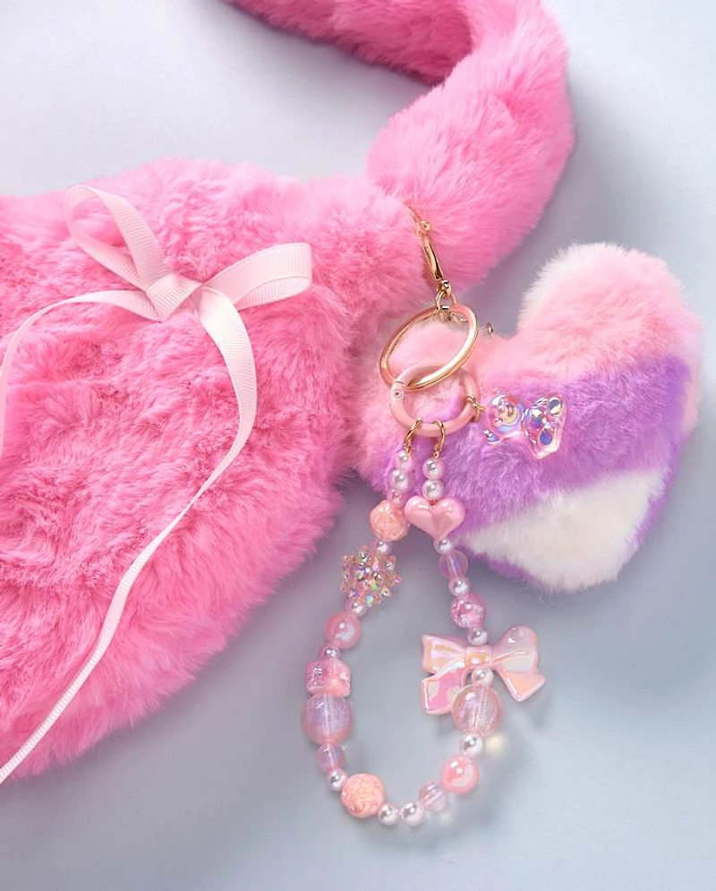 Girls Heart Beaded Bag Charm