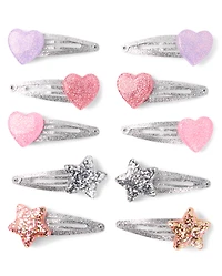 Girls Glitter Heart Hair Clip 10-Pack