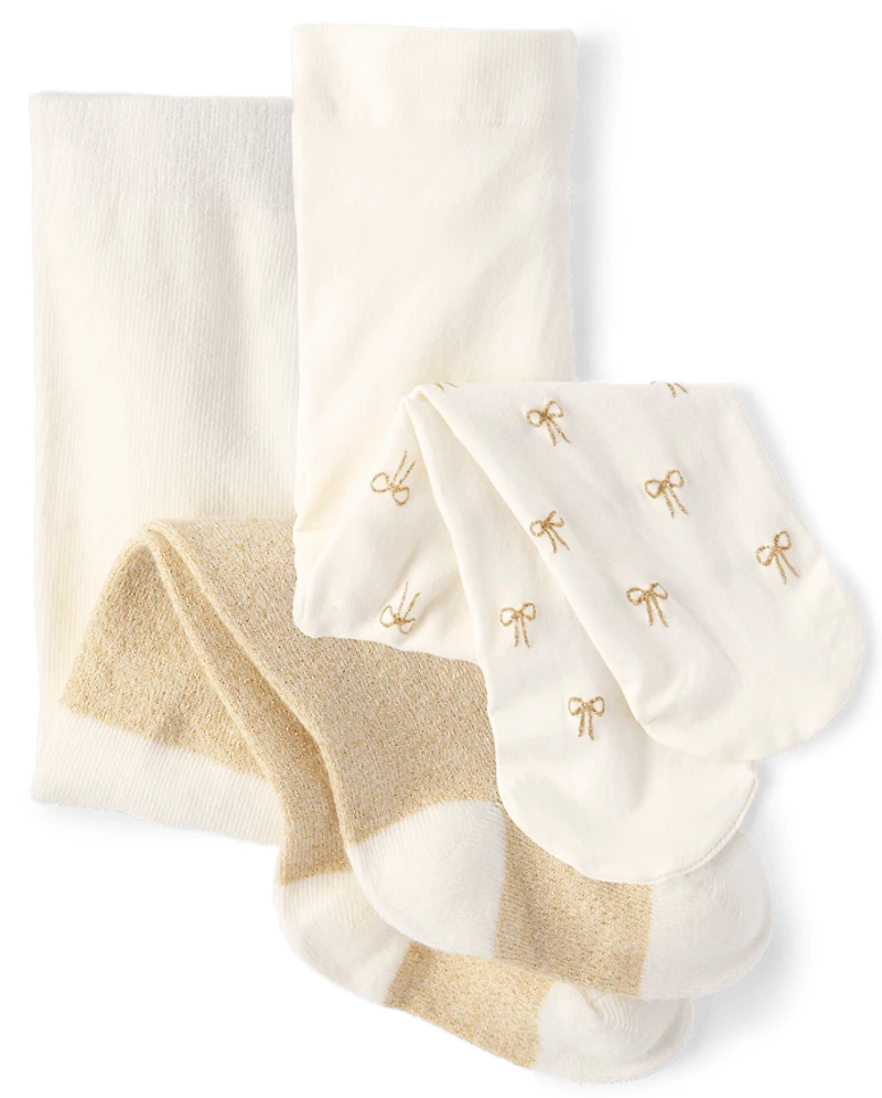 Baby Girls Glitter Bow Tights 2-Pack