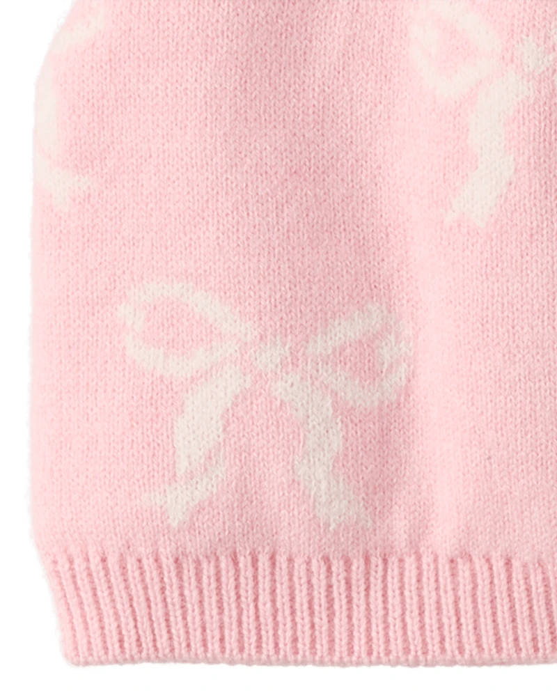 Lot de 2 bonnets à pompon et nœud pour petite fille