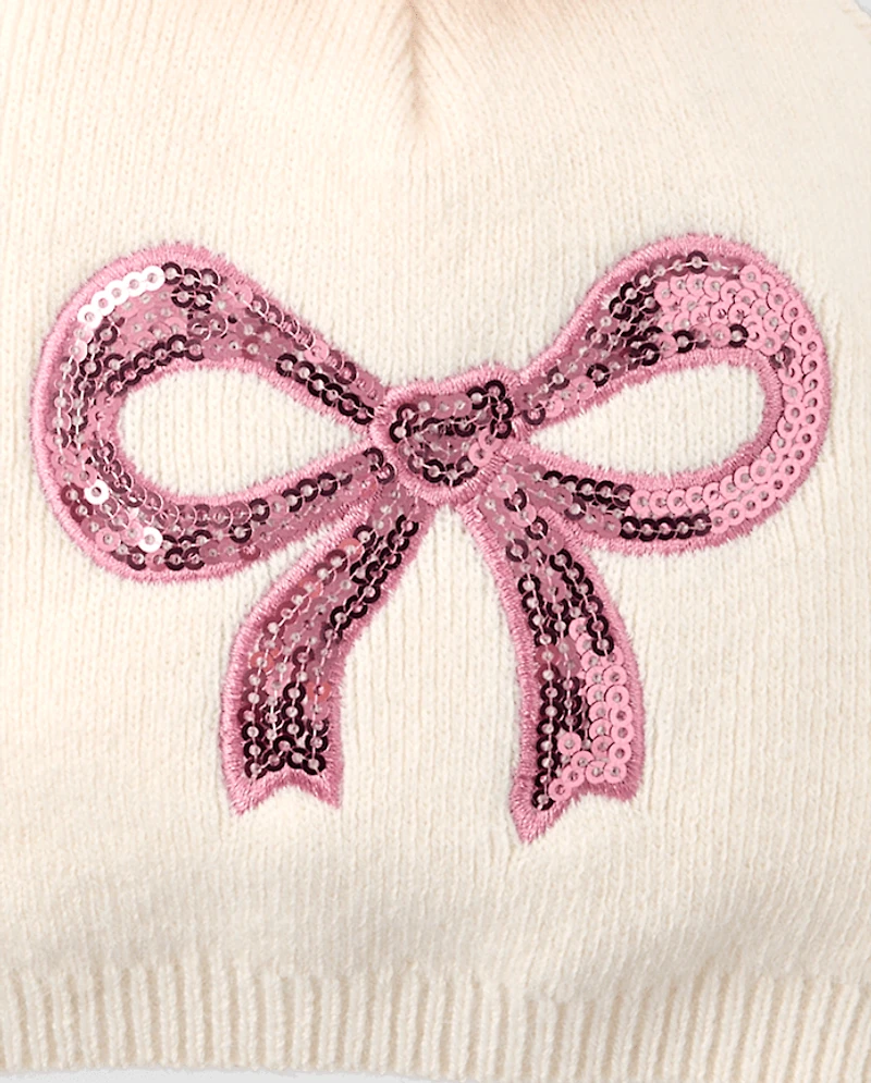 Toddler Girls Bow Pom Beanie 2-Pack