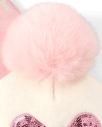 Lot de 2 bonnets à pompon et nœud pour petite fille