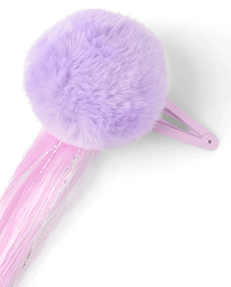 Girls Pom Pom Hair Extension Hair Clip 2-Pack