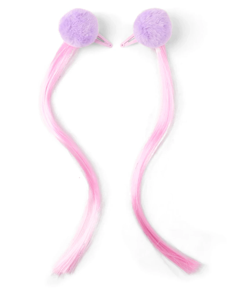 Girls Pom Pom Hair Extension Hair Clip 2-Pack