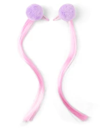 Girls Pom Pom Hair Extension Hair Clip 2-Pack