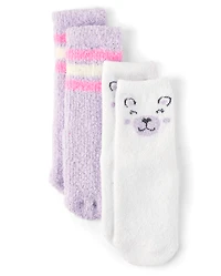 Lot de 2 paires chaussettes douillettes ours pour petites filles