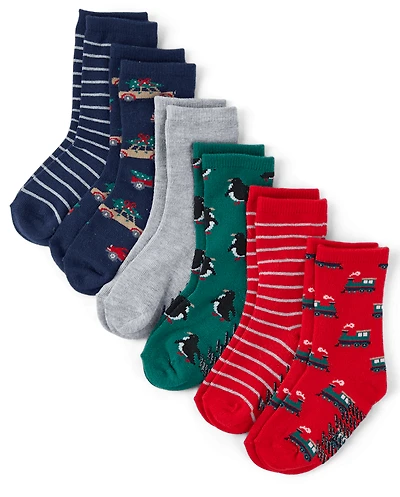 Toddler Boys Holiday Vehicle Crew Socks 6-Pack