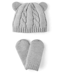 Ensemble 2 pièces pour bébé garçon en tricot torsadé avec motif oursons, idéal temps froid