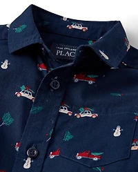 Baby And Toddler Boys Holiday Poplin Button Up Shirt