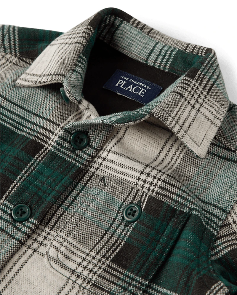 Chemise boutonnée en maille douce et confortable à carreaux pour bébés petits garçons