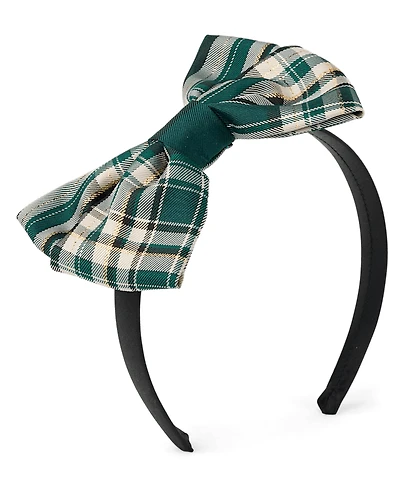 Girls Plaid Satin Bow Headband