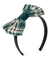 Girls Plaid Satin Bow Headband