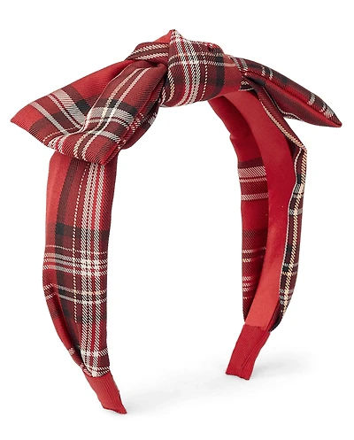 Girls Plaid Satin Bow Headband