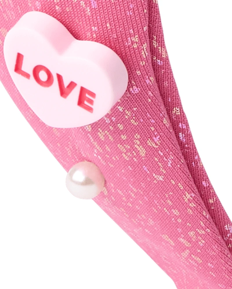 Girls Candy Heart Top Knot Headband