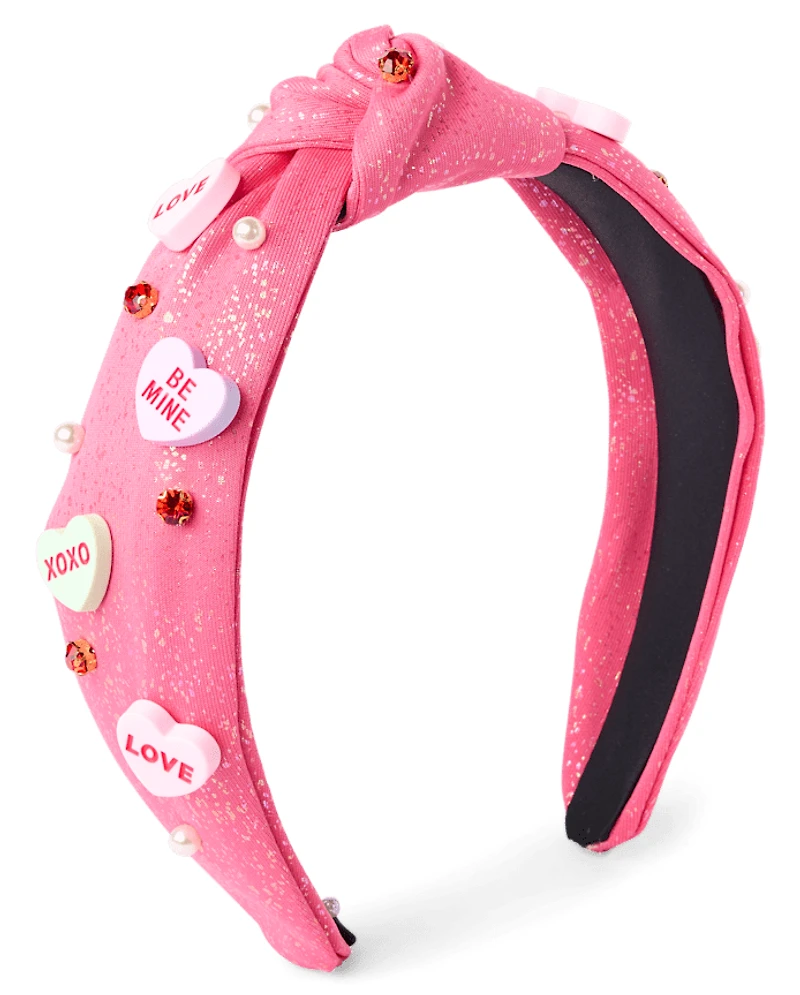 Girls Candy Heart Top Knot Headband