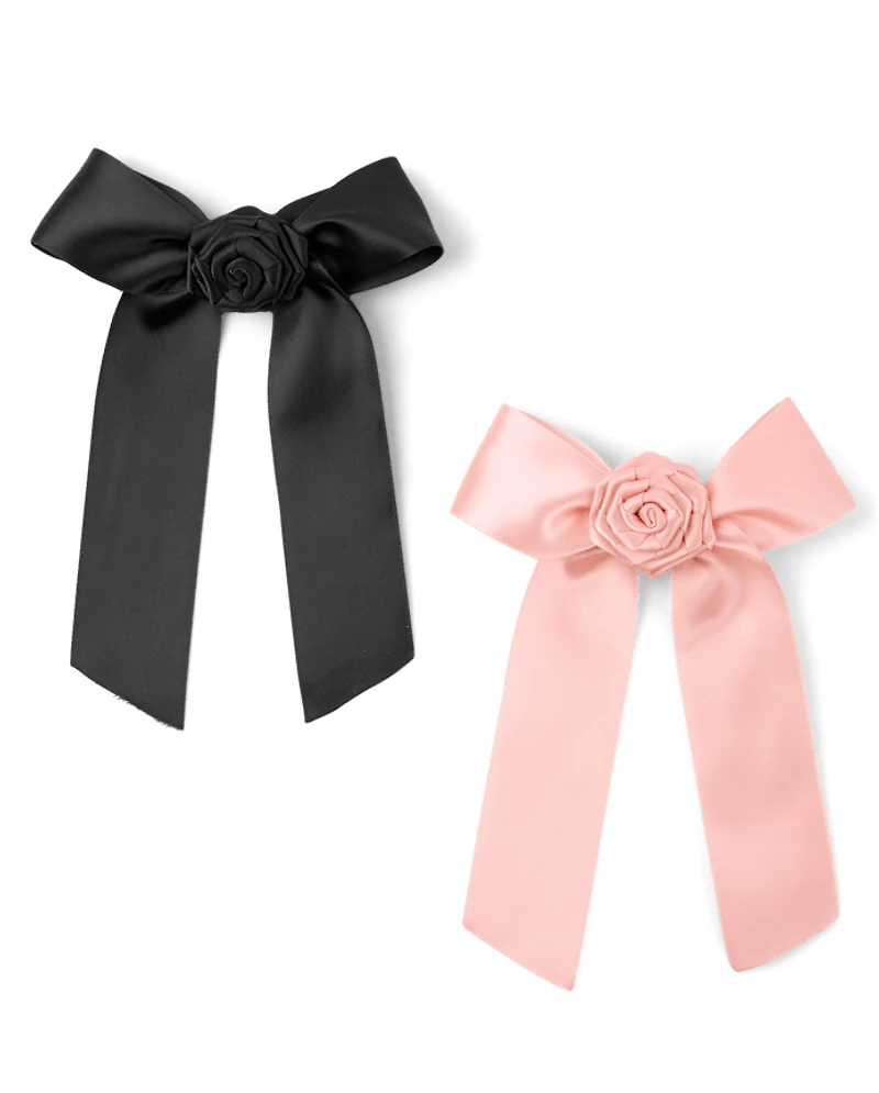 Girls Satin Rosette Bow Hair Clip 2-Pack