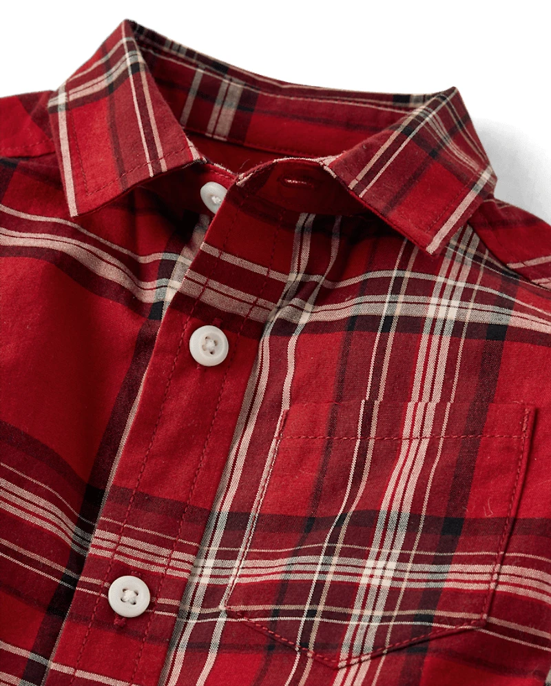 Baby And Toddler Boys Plaid Poplin Button Up Shirt
