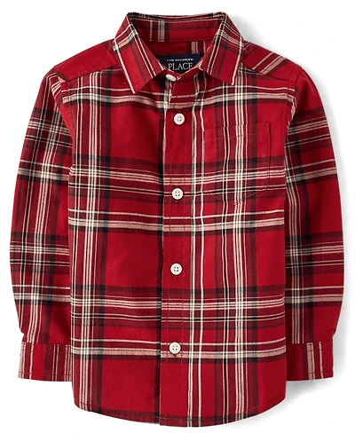 Baby And Toddler Boys Plaid Poplin Button Up Shirt