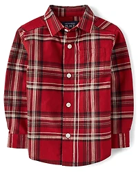 Baby And Toddler Boys Plaid Poplin Button Up Shirt