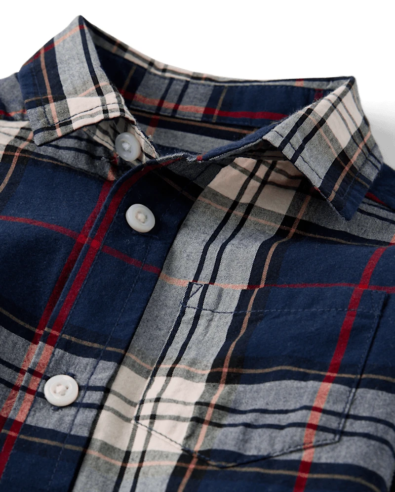 Baby And Toddler Boys Plaid Poplin Button Up Shirt