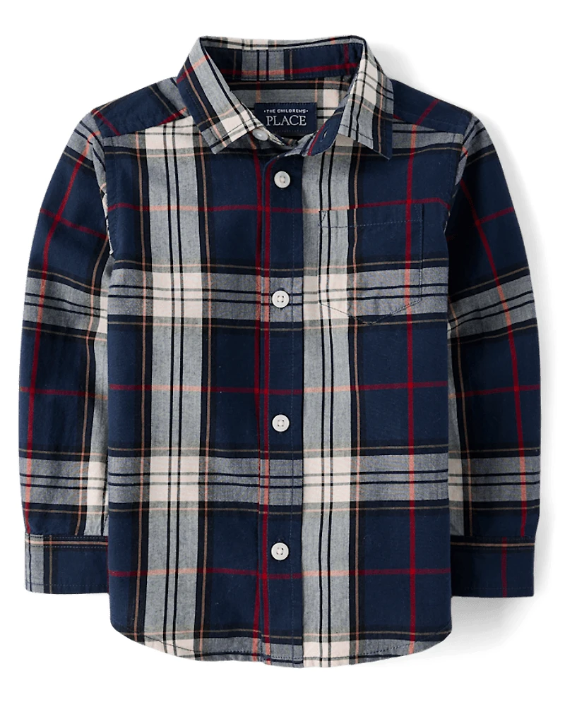 Baby And Toddler Boys Plaid Poplin Button Up Shirt
