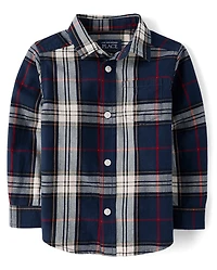 Baby And Toddler Boys Plaid Poplin Button Up Shirt