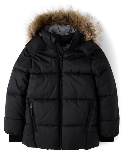 Kids Quilted Heavyweight Faux Fur Lined Parka Jacket